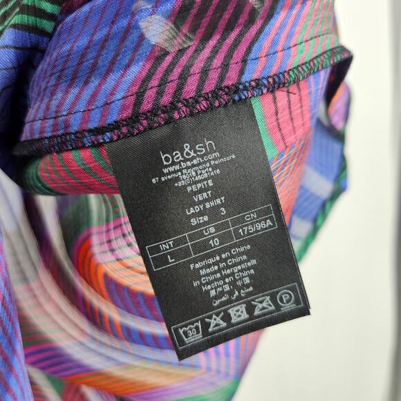 ba&sh Shirt Top Multicolor Chevron Print Sleeveless Button Up Semi-Sheer Size L - Picture 6 of 8
